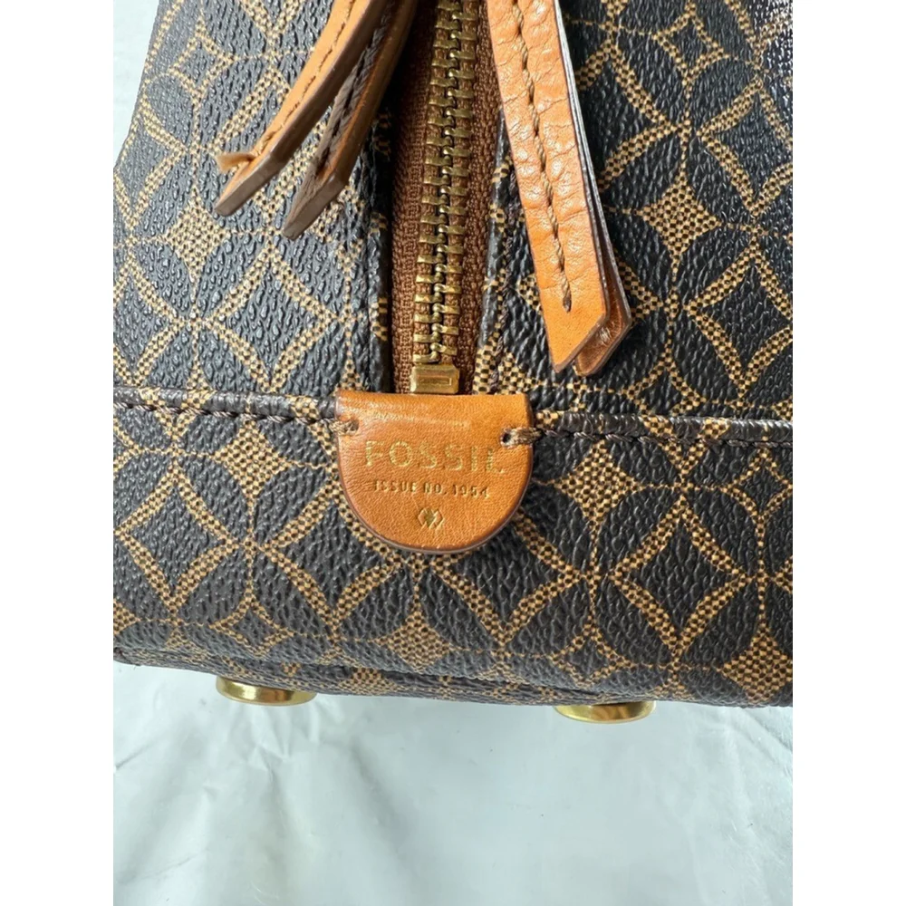 FOSSIL SYDNEY Multi Brown PVC Coated Canvas Satchel Medium